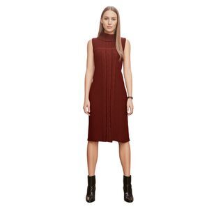 Calvin Klein Rust Orange Sleeveless Turtleneck Cable Knit Sweater Dress Size S/M